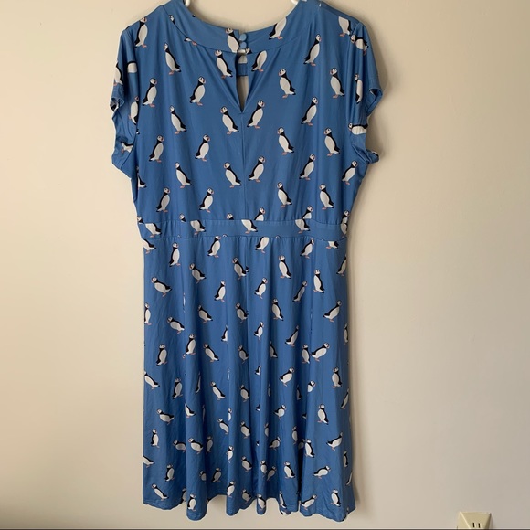 Lindy Bop Juliet Blue Puffin Print Stretchy Vintage Retro Dress - Picture 2 of 8